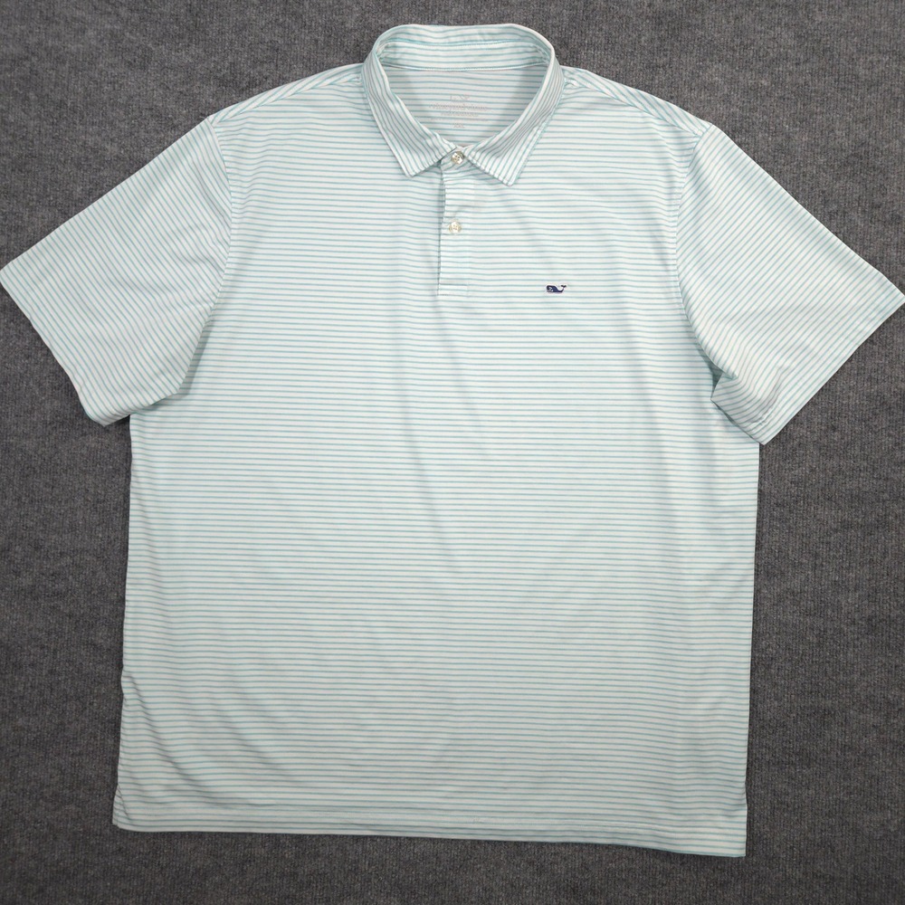 Vineyard Vines Performance Polo Shirt Mens XXL Light Blue Striped Golf Preppy - Picture 2 of 8